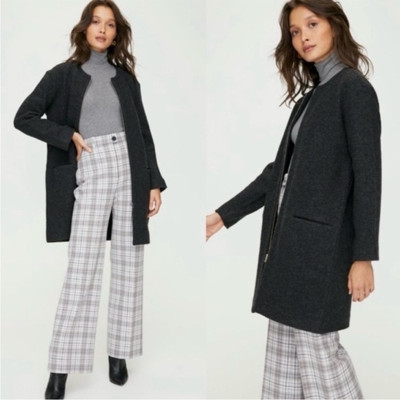 ARITZIA WILFRED Banville 100% Merino Wool Gray Soft Cozy Minimalist Top Coat - Picture 1 of 9